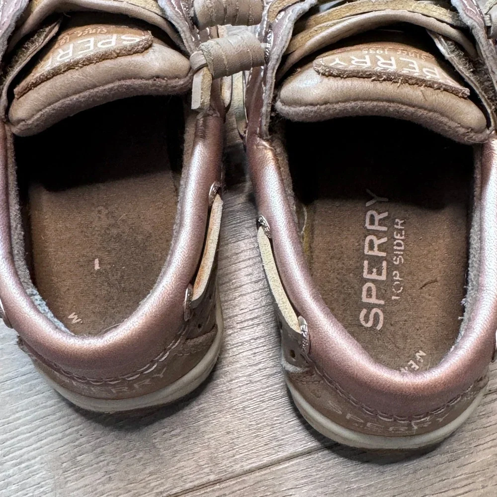 Sperry Songfish Jr Girls Metallic Tan Leather Boat Shoes Toddler Size 7